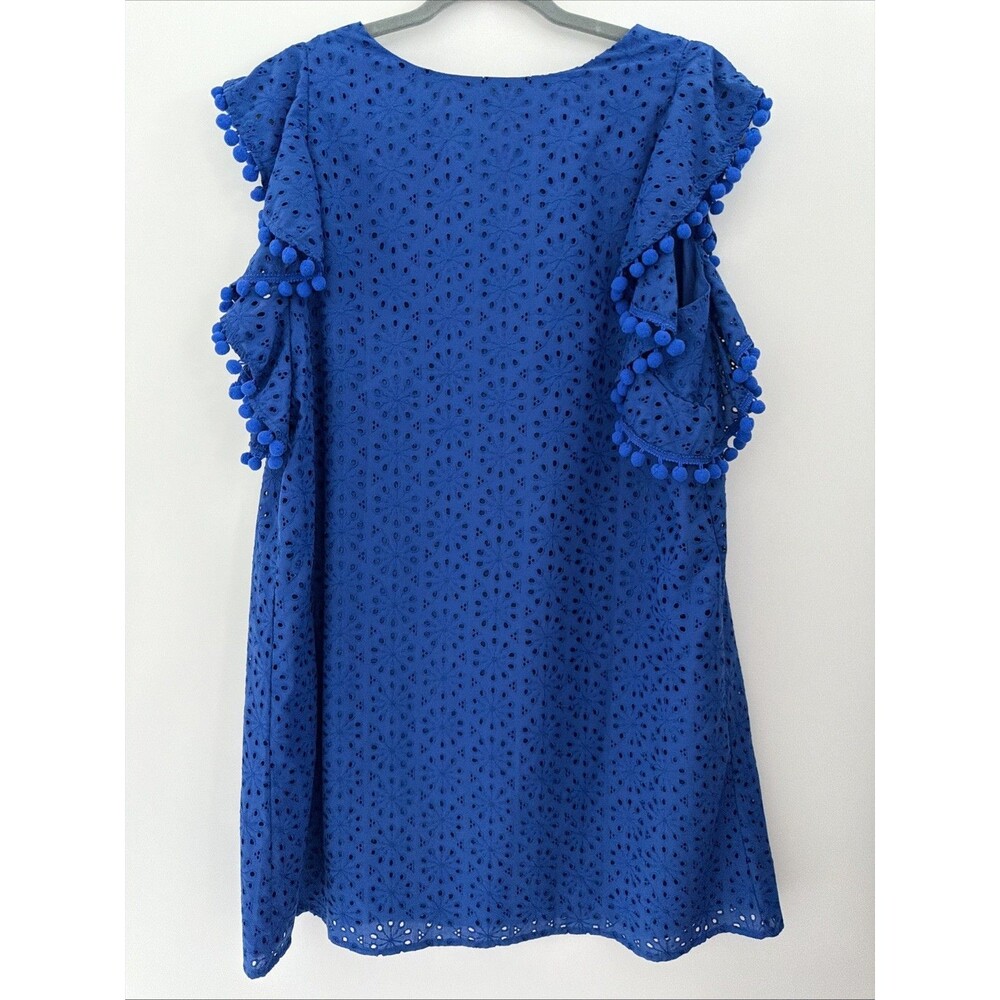 Lilly Pulitzer Astara Dress Baha Blue Womens Sz XL Neon Sunburst Eyelet Pompoms - Picture 5 of 16